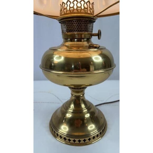 Aladdin Brass Table Lamp w/ Hand-Painted Milk Glass Shade – Model Works - Picture 2 of 12